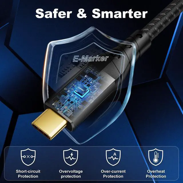 Alt view image 6 of 7 - Vszerda Long USB C to USB C Cable 16FT, Supports Up to 20Gbps Data Transfer, 240W Charging, 8K@30Hz, 4K@60Hz /144Hz Video Output, USBC Display Cord for Monitor, Laptop, MacBook Pro, iPad Pro (5m)