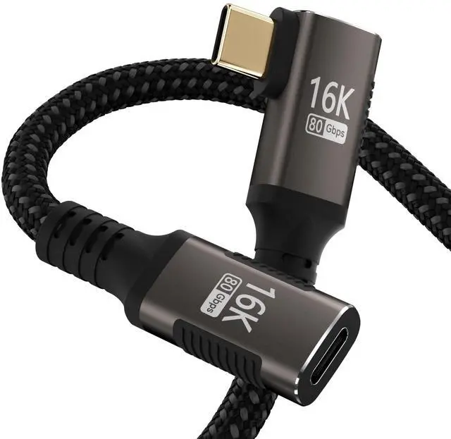 Main image of usbc extension cable right angle short 2FT Compatible with Thunderbolt 5/4/3 extender 80Gbps Data Transfer,usbc female to male Cable,8K@120Hz/16K@60Hz Display,90° USB Type C 240W PD3.1 Fast Charging.