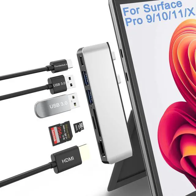 Main image of Surface Pro 9/10/11/X USB Hub Docking Station, Surface pro 9 Accessories with 4K HDMI, USB-C Thunerbolt 4 (Display+Data+100W Charging), 2 USB 3.0, SD/TF, USB C Hub for Surface Pro 9/Pro10/Pro11/ProX