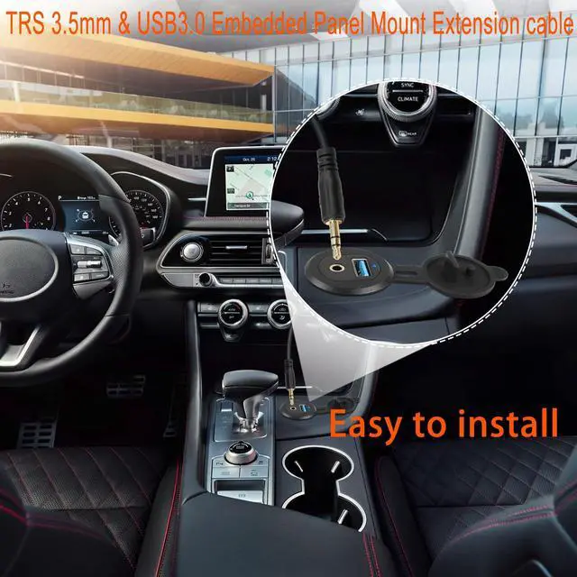 Alt view image 5 of 7 - Vszerda USB3.0 & 3.5mm Audio Threaded Fixed Embedded Car Waterproof Cable 5Gbps TRS 3.5mm & USB3.0 Dashboard Panel Mount Extension Cable, LED Lights, Al Housing, for Car Boat Motorbike,2M/6.5ft