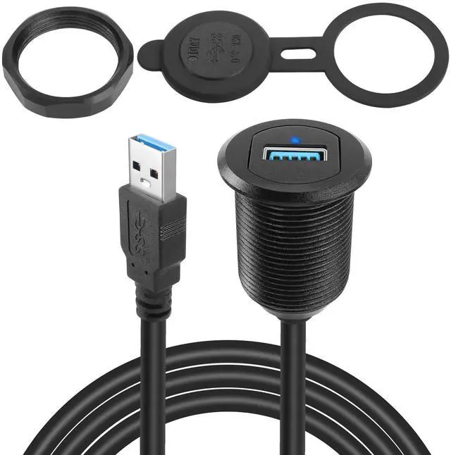 Main image of Vszerda 5Gbps USB 3.0 Threaded Fixed Embedded Car Waterproof Cable USB3.0 Female to Male Panel Mount Extension Cable with LED Light Aluminium Housing,for Dashboard Car Boat Motorbike,2M/6.5ft