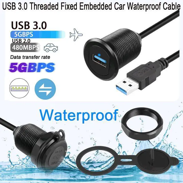 Alt view image 4 of 7 - Vszerda 5Gbps USB 3.0 Threaded Fixed Embedded Car Waterproof Cable USB3.0 Female to Male Panel Mount Extension Cable with LED Light Aluminium Housing,for Dashboard Car Boat Motorbike,2M/6.5ft