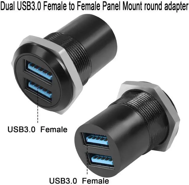 Alt view image 2 of 7 - Vszerda Dual Threaded USB3.0 Fixing Mount Adapter - 2 Female to 2 Female Round Connector, 2-Port Data Converter 5Gbps, 5V 2A for USB Data Transfer/Charging