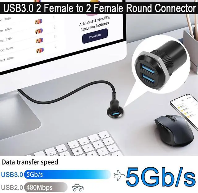 Alt view image 3 of 7 - Vszerda Dual Threaded USB3.0 Fixing Mount Adapter - 2 Female to 2 Female Round Connector, 2-Port Data Converter 5Gbps, 5V 2A for USB Data Transfer/Charging