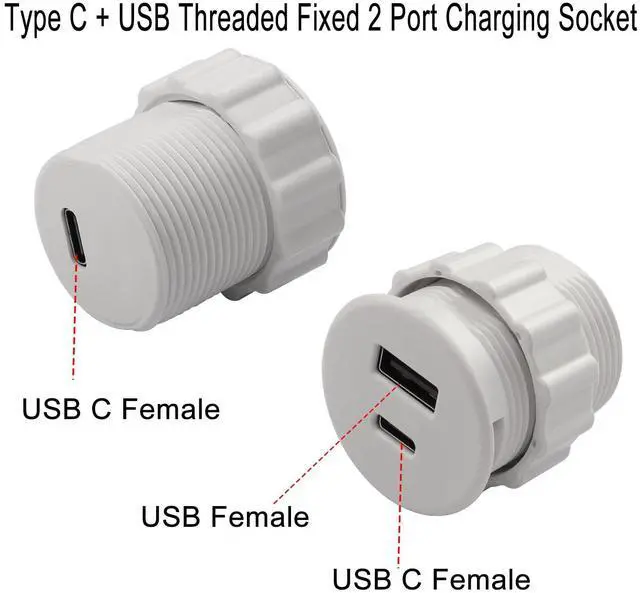 Alt view image 2 of 7 - Vszerda USB C & USB Embedded Mount Quick Charging Connector 15W Type C + USB Threaded Fixed Adapter 2 Port Charging Socket 5V/3.1A,LED Light,Mount on Furniture Desktop, White (only USB Charge)