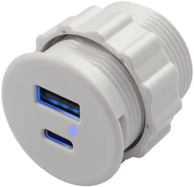Main image of Vszerda USB C & USB Embedded Mount Quick Charging Connector 15W Type C + USB Threaded Fixed Adapter 2 Port Charging Socket 5V/3.1A,LED Light,Mount on Furniture Desktop, White (only USB Charge)