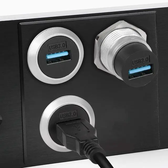 Alt view image 4 of 7 - Vszerda USB3.0 Panel Threaded Fixed Mount Coupler Adapter USB3.0 Female to Female Recessed Panel Mount Connector 5Gbps, Anti-loosening Gasket Dust-Proof Cover, for Dashboard or Device Panel