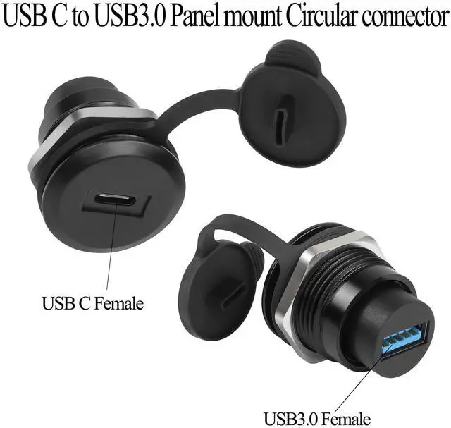 Alt view image 2 of 7 - Vszerda USB C to USB 3.0 Embedded Threaded Fixed Adapter 5Gbps USB C Female to USB 3.0 Female Panel Mount Round Connector with Waterproof Dust Cap