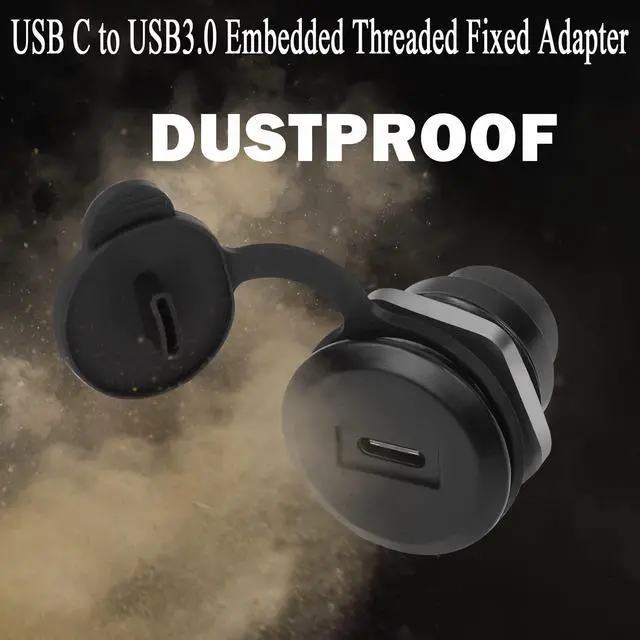 Alt view image 6 of 7 - Vszerda USB C to USB 3.0 Embedded Threaded Fixed Adapter 5Gbps USB C Female to USB 3.0 Female Panel Mount Round Connector with Waterproof Dust Cap