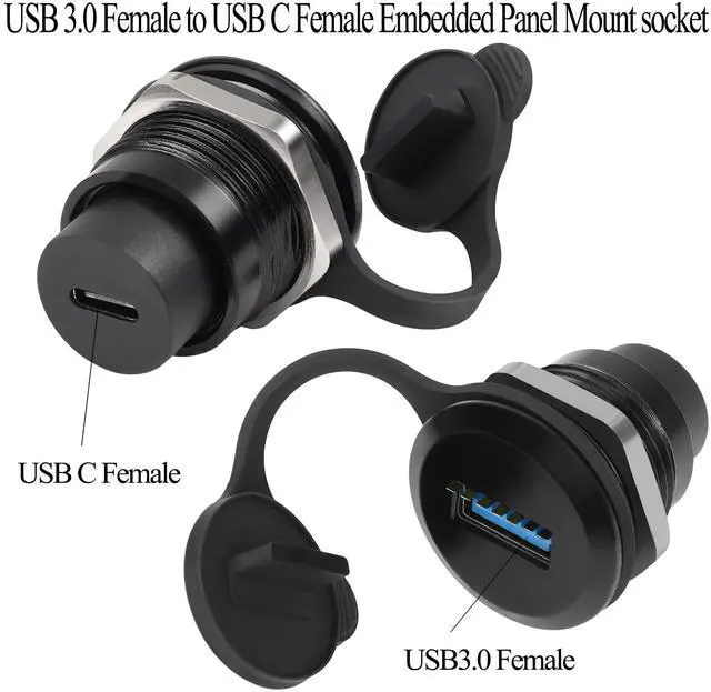 Alt view image 2 of 7 - Vszerda USB 3.0 to USB C Embedded Threaded Fixed Adapter 5Gbps USB 3.0 Female to USB C Female Panel Mount Converter Connector USB 3.0 to USB C Round Connector Socket, with Waterproof Dust Cap