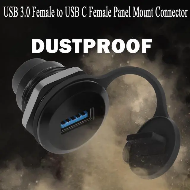 Alt view image 5 of 7 - Vszerda USB 3.0 to USB C Embedded Threaded Fixed Adapter 5Gbps USB 3.0 Female to USB C Female Panel Mount Converter Connector USB 3.0 to USB C Round Connector Socket, with Waterproof Dust Cap