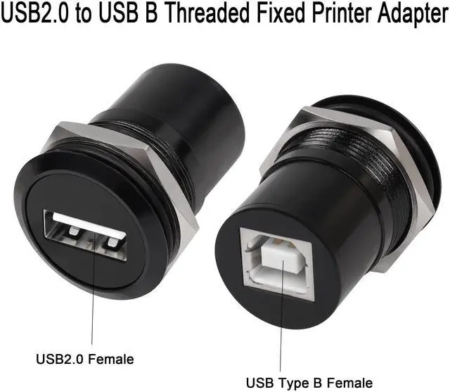 Alt view image 2 of 6 - Vszerda USB2.0 to USB B Threaded Fixed Printer Adapter USB2.0 Female to USB Type B Female Panel Mount Round Connector for PC Printer Scanner Laptop