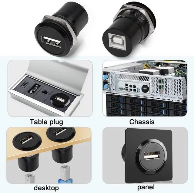 Alt view image 5 of 6 - Vszerda USB2.0 to USB B Threaded Fixed Printer Adapter USB2.0 Female to USB Type B Female Panel Mount Round Connector for PC Printer Scanner Laptop