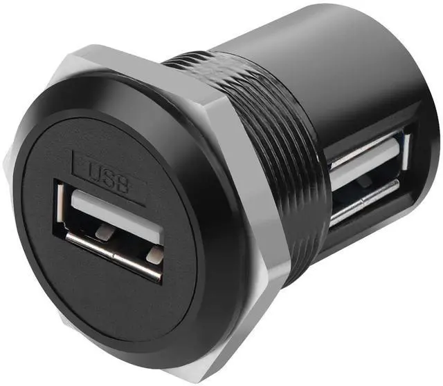 Main image of Vszerda USB2.0 90 Angle Adapter, Female to Female, Panel Mount, Right Angle, Round Connector, Data Transfer, 5V 1A Charging