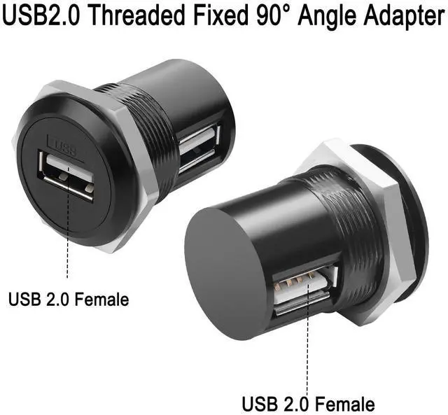 Alt view image 2 of 7 - Vszerda USB2.0 90 Angle Adapter, Female to Female, Panel Mount, Right Angle, Round Connector, Data Transfer, 5V 1A Charging