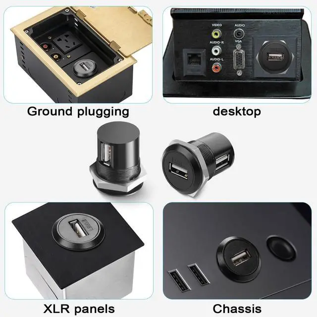 Alt view image 7 of 7 - Vszerda USB2.0 90 Angle Adapter, Female to Female, Panel Mount, Right Angle, Round Connector, Data Transfer, 5V 1A Charging