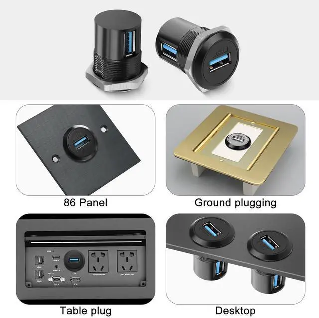 Alt view image 7 of 7 - Vszerda 90 Angle USB3.0 Female to Female Panel Mount Corner Adapter, USB3.0 Embedded Right Angle Mounting Socket, for USB Data Transfer, 5V 2A Charging