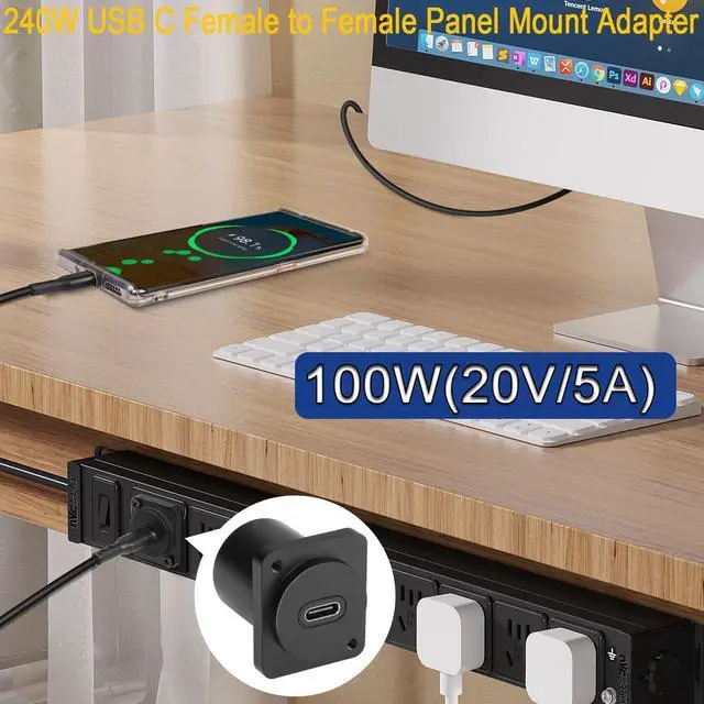 Alt view image 5 of 7 - Vszerda 10Gbps USB-C to USB-C Panel Mount Adapter, Type-C 3.1 Female to Female Straight Connector, 100W Charging, Integral Al Alloy Housing, D-Type/XLR Panel Mount, Extension
