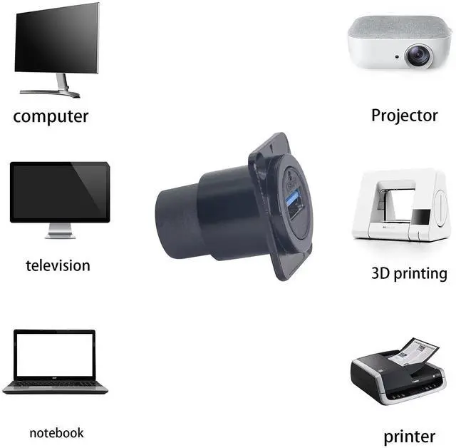 Alt view image 3 of 7 - Vszerda USB 3.0 D Panel Mount Solderless Connector, USB 3.0 Female to Female Coupler Socket Panel Mount Pass Through Adapter Super Speed Up to 5Gbps Audio Video etc Equipment,Black