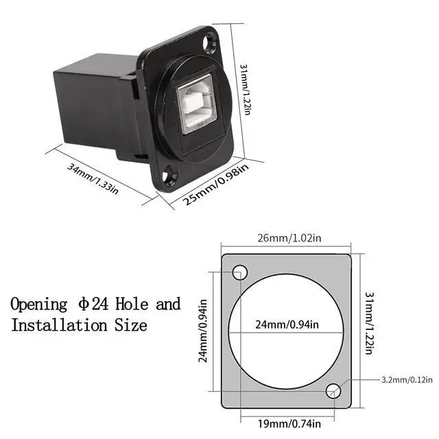 Alt view image 6 of 7 - Vszerda D-Type USB B 2.0 Panel Mount Solderless Connector, USB Type B Female to Female Coupler Socket Panel Mount Pass Through Adapter Fixed Panel Front and Rear Straight USB B Extender