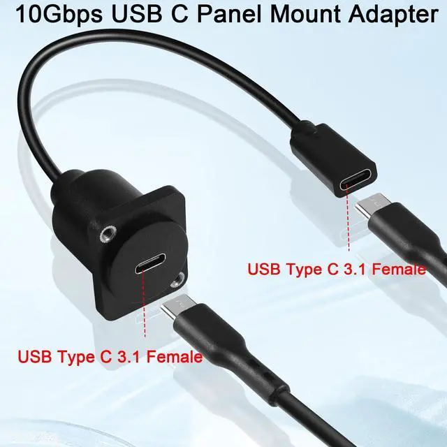 Alt view image 3 of 7 - Vszerda 10Gbps USB C Panel Mount Adapter 100W USB3.1 Type C Female to Female Shorting Connector Mount Socket, D Panel/XLR Panel Mount, for Data Transfer and 20V/5A Charging, 20cm/7.8in