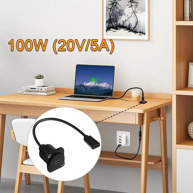 Alt view image 4 of 7 - Vszerda 10Gbps USB C Panel Mount Adapter 100W USB3.1 Type C Female to Female Shorting Connector Mount Socket, D Panel/XLR Panel Mount, for Data Transfer and 20V/5A Charging, 20cm/7.8in