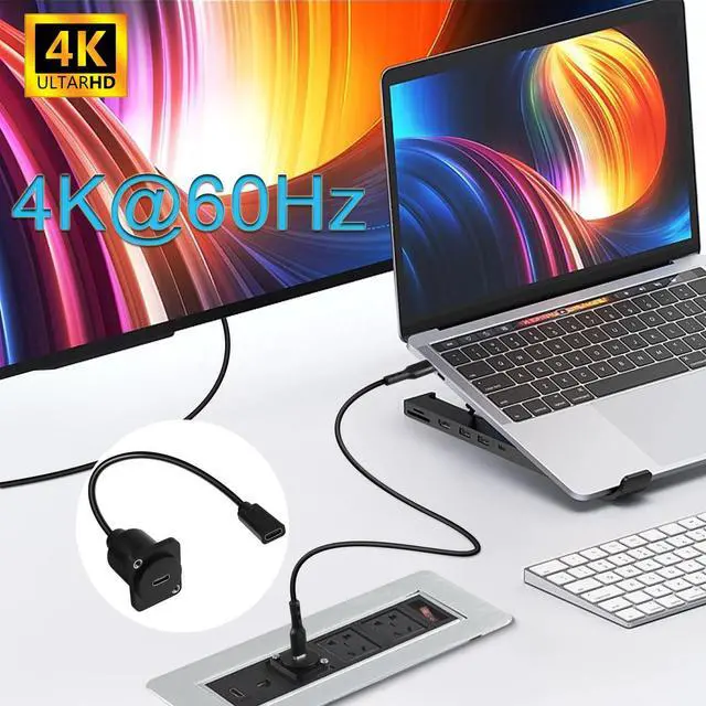 Alt view image 5 of 7 - Vszerda 10Gbps USB C Panel Mount Adapter 100W USB3.1 Type C Female to Female Shorting Connector Mount Socket, D Panel/XLR Panel Mount, for Data Transfer and 20V/5A Charging, 20cm/7.8in