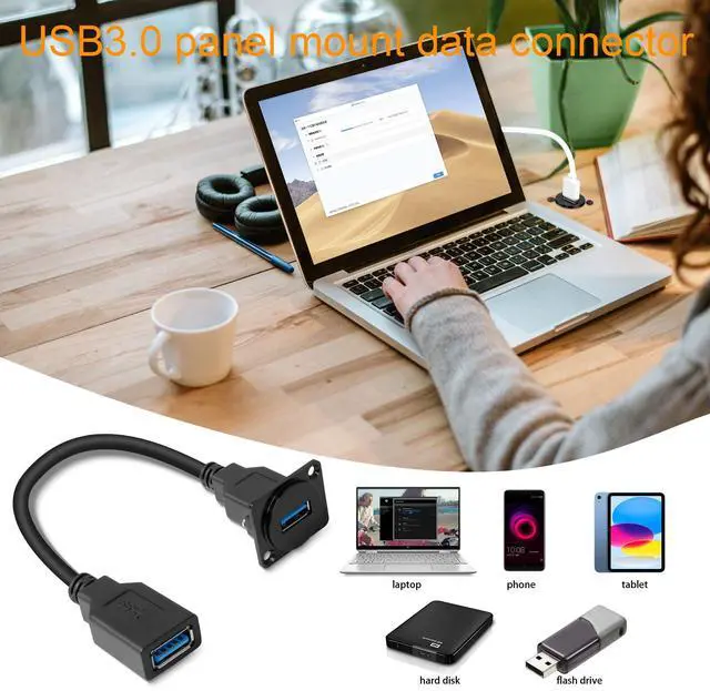 Alt view image 3 of 7 - Vszerda USB 3.0 Panel Mount Adapter 5GBPS USB 3.0 Female to USB3.0 Female Straight Through Data Connector USB Short Cable Panel Socket, fits D-Panel/XLR-Panel, 25cm/9.8in