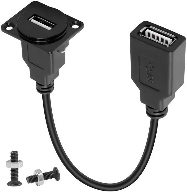 Main image of Vszerda USB2.0 Panel Mount Short Cable Adapter USB 2.0 Female to Female Connector Coupler Fixed Mount Socket, D Panel/XLR Panel Mount, for Data Transfer Charging Extension USB2.0 Port, 23cm/9in