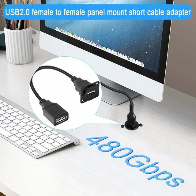 Alt view image 2 of 6 - Vszerda USB2.0 Panel Mount Short Cable Adapter USB 2.0 Female to Female Connector Coupler Fixed Mount Socket, D Panel/XLR Panel Mount, for Data Transfer Charging Extension USB2.0 Port, 23cm/9in