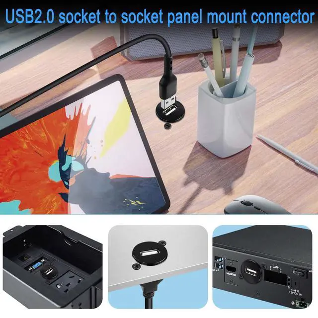 Alt view image 3 of 6 - Vszerda USB2.0 Panel Mount Short Cable Adapter USB 2.0 Female to Female Connector Coupler Fixed Mount Socket, D Panel/XLR Panel Mount, for Data Transfer Charging Extension USB2.0 Port, 23cm/9in