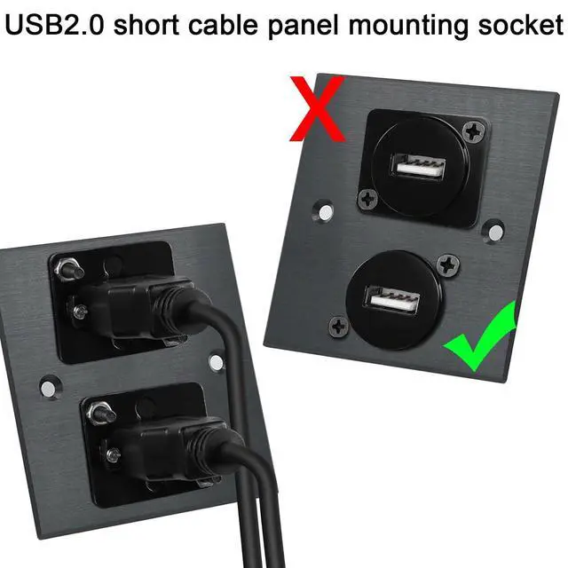 Alt view image 6 of 6 - Vszerda USB2.0 Panel Mount Short Cable Adapter USB 2.0 Female to Female Connector Coupler Fixed Mount Socket, D Panel/XLR Panel Mount, for Data Transfer Charging Extension USB2.0 Port, 23cm/9in