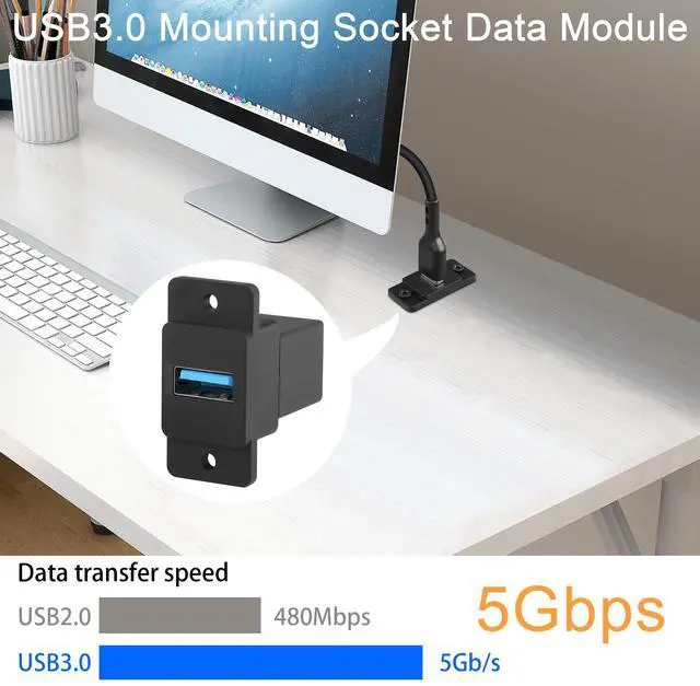 Alt view image 3 of 7 - Vszerda USB3.0 Female to Female Panel Mount Connector - 5Gbps USB3.0 Mounting Socket Data Module, 5V/0.5A Charging, for Device Panel, Desktop, Wall