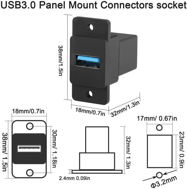 Alt view image 6 of 7 - Vszerda USB3.0 Female to Female Panel Mount Connector - 5Gbps USB3.0 Mounting Socket Data Module, 5V/0.5A Charging, for Device Panel, Desktop, Wall