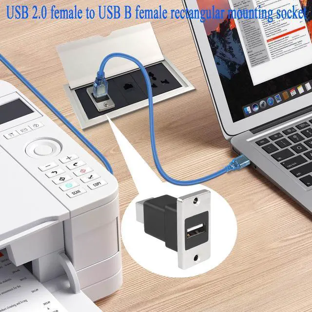 Alt view image 3 of 7 - Vszerda USB2.0 to USB B Panel Mount Print Adapter, USB 2.0 Female to USB B Female Rectangular Connector, Printer Socket, Scanner, Fax, PC, Laptop