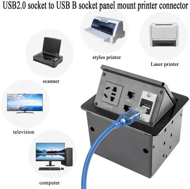 Alt view image 6 of 7 - Vszerda USB2.0 to USB B Panel Mount Print Adapter, USB 2.0 Female to USB B Female Rectangular Connector, Printer Socket, Scanner, Fax, PC, Laptop