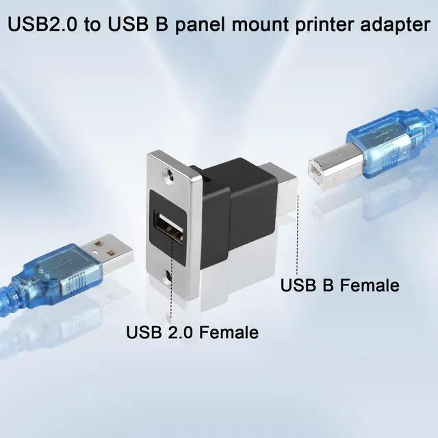Alt view image 4 of 7 - Vszerda USB2.0 to USB B Panel Mount Print Adapter, USB 2.0 Female to USB B Female Rectangular Connector, Printer Socket, Scanner, Fax, PC, Laptop