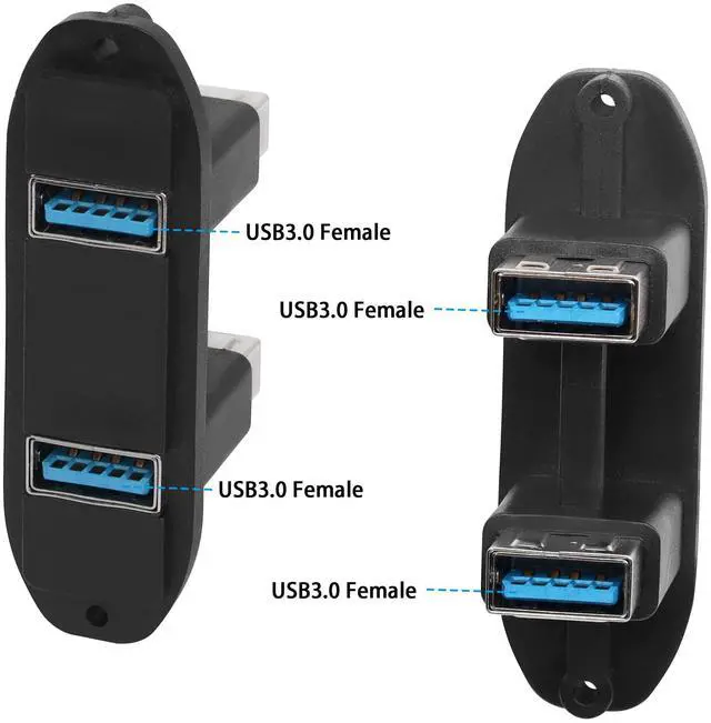 Alt view image 2 of 6 - Vszerda Dual USB 3.0 Panel Connector Adapter 2 Port USB3.0 Female to Female Panel Mount Coupler Extender Receptacle, for Fixing on Equipment Panels desktops Wall