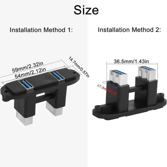 Alt view image 6 of 6 - Vszerda Dual USB 3.0 Panel Connector Adapter 2 Port USB3.0 Female to Female Panel Mount Coupler Extender Receptacle, for Fixing on Equipment Panels desktops Wall