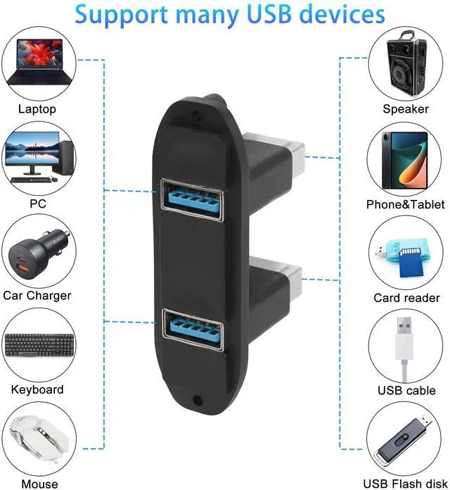 Alt view image 5 of 6 - Vszerda Dual USB 3.0 Panel Connector Adapter 2 Port USB3.0 Female to Female Panel Mount Coupler Extender Receptacle, for Fixing on Equipment Panels desktops Wall