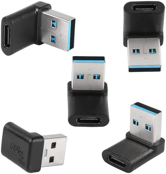 Main image of Vszerda 90°USB 3.1 to USB C Adapter USB A Male to Type C Female Right Angle Coupler 10Gbps OTG Data Transfer Connector for Smartphone Laptop Tablet, Black, 5 Pcs