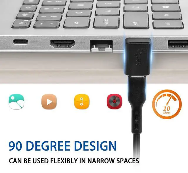 Alt view image 2 of 7 - Vszerda 90°USB 3.1 to USB C Adapter USB A Male to Type C Female Right Angle Coupler 10Gbps OTG Data Transfer Connector for Smartphone Laptop Tablet, Black, 5 Pcs