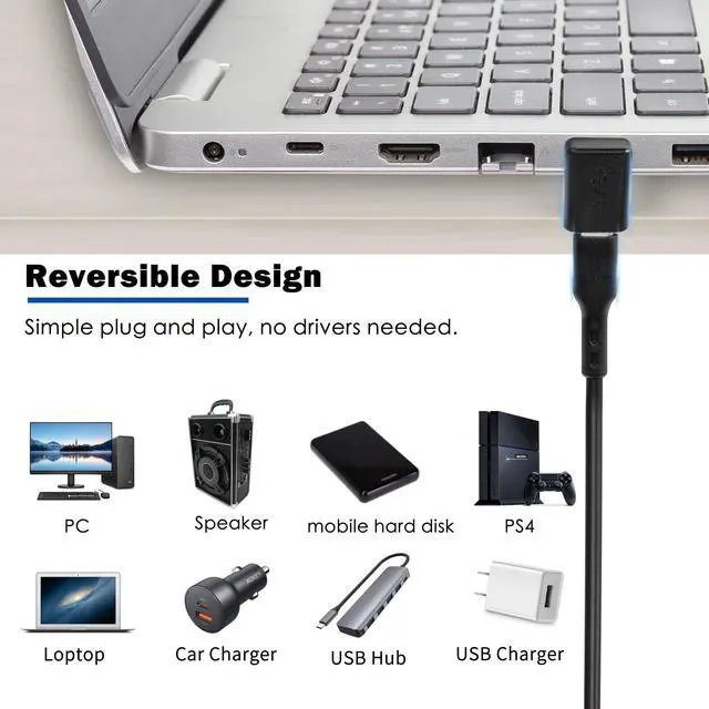 Alt view image 5 of 7 - Vszerda 90°USB 3.1 to USB C Adapter USB A Male to Type C Female Right Angle Coupler 10Gbps OTG Data Transfer Connector for Smartphone Laptop Tablet, Black, 5 Pcs