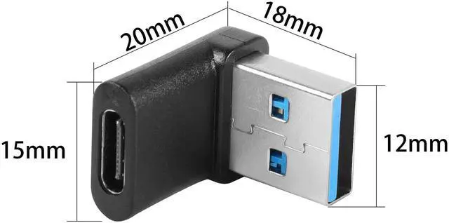 Alt view image 7 of 7 - Vszerda 90°USB 3.1 to USB C Adapter USB A Male to Type C Female Right Angle Coupler 10Gbps OTG Data Transfer Connector for Smartphone Laptop Tablet, Black, 5 Pcs