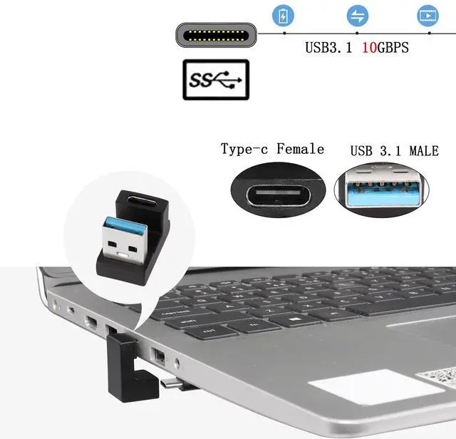 Alt view image 2 of 6 - Vszerda U-Shape USB 3.1 to USB C Adapter 180 Degree USB A3.1 Male to Type C Female Coupler Connector 10Gbps Support Data Transfer OTG 2Pcs
