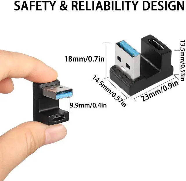 Alt view image 6 of 6 - Vszerda U-Shape USB 3.1 to USB C Adapter 180 Degree USB A3.1 Male to Type C Female Coupler Connector 10Gbps Support Data Transfer OTG 2Pcs