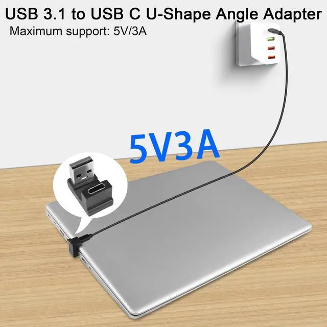 Alt view image 4 of 6 - Vszerda USB 3.1 to USB C U-Shape Angle Adapter 10Gbps USB A Male to USB C Female 180° Angle Connector, for 3A Charging OTG Data Transfer, for Laptop Tablet,2Pcs (Female up)