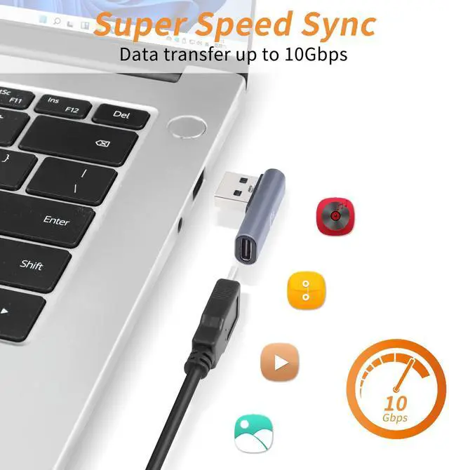 Alt view image 2 of 7 - Vszerda 90°USB 3.1 to USB C Adapter USB A Male to Type C Female Right Angle Coupler 10Gbps OTG Data Transfer Converter Connector for Smartphone,Tablet,2 Pcs