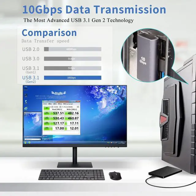 Alt view image 3 of 7 - Vszerda 90°USB 3.1 to USB C Adapter USB A Male to Type C Female Right Angle Coupler 10Gbps OTG Data Transfer Converter Connector for Smartphone,Tablet,2 Pcs