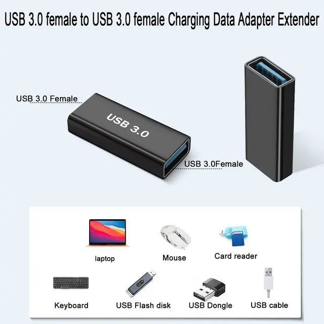 Alt view image 2 of 6 - Vszerda USB3.0 Female to USB3.0 Female Adapter Coupler USB3.0 Jack to Jack Charging Data Connector Extender Socket 5Gbps/10Gbps 5V/3A, Al Alloy Shell, for Laptop Tablet USB Drive, 2Pcs